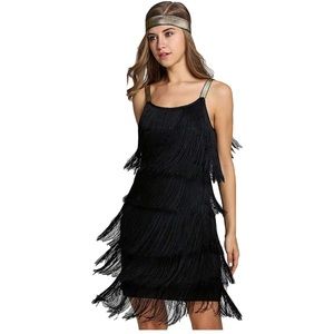 Fringe flapper dress Halloween party costume, 1920s, black, size small